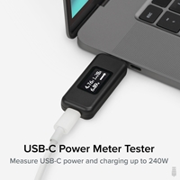 At a GlanceUSB C Tester monitors USB-C power and charging up to 240W. Measure voltage and amperage. Visualize the directional flow of electrical current. Updated OLED display is brighter and easier to read. New orientation button lets you flip the screen 180 degreesBidirectionalUSB power meter can be connected in either orientation